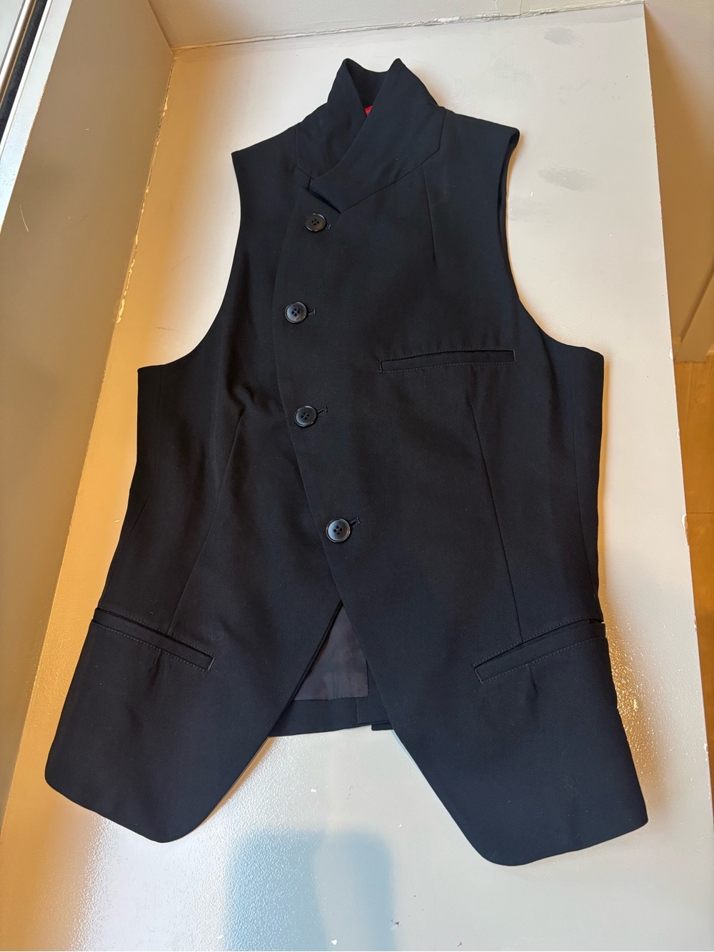 Yohji Yamamoto Y’s Red label Black Wool Asymmetric Button Vest